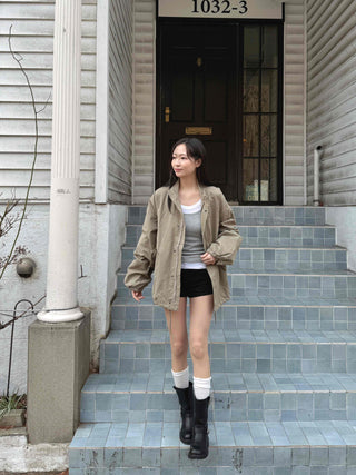 Campus Mood Effortless Chic Midi-length Field Jacket