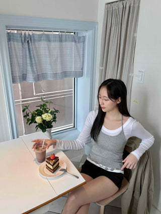 Halter Sleeveless Layered Slim Long Sleeve T-shirt Set