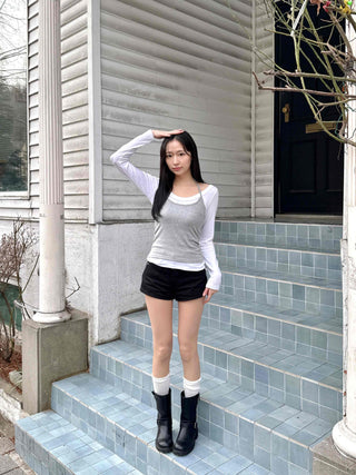 Halter Sleeveless Layered Slim Long Sleeve T-shirt Set