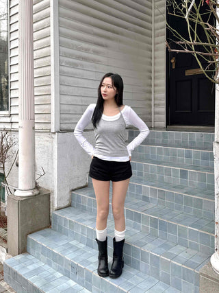 Halter Sleeveless Layered Slim Long Sleeve T-shirt Set