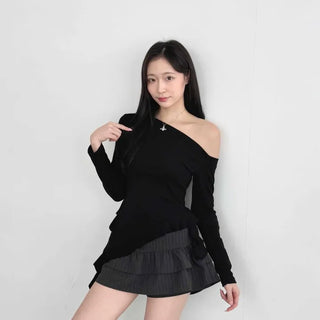 Pleated Frill Striped Skirt Pants