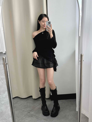 Pleated Frill Striped Skirt Pants