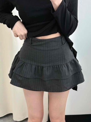 Pleated Frill Striped Skirt Pants