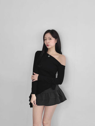 Pleated Frill Striped Skirt Pants