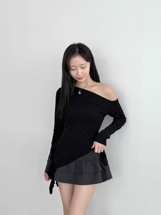 Pleated Frill Striped Skirt Pants