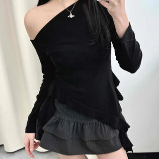 Pleated Frill Striped Skirt Pants