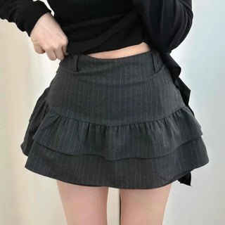 Pleated Frill Striped Skirt Pants