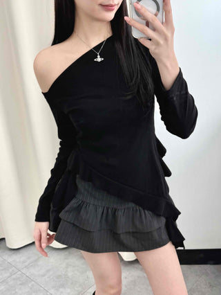 Pleated Frill Striped Skirt Pants