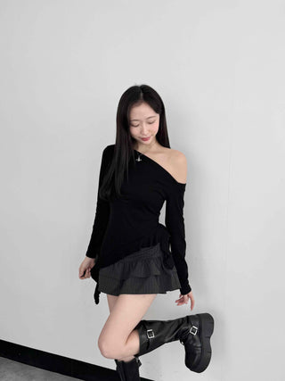 Pleated Frill Striped Skirt Pants
