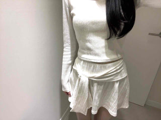 Soft Vertical Ribbed Crop Knit Flare Skirt Two-Piece