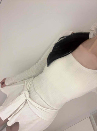 Soft Vertical Ribbed Crop Knit Flare Skirt Two-Piece