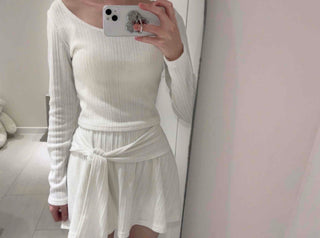 Soft Vertical Ribbed Crop Knit Flare Skirt Two-Piece