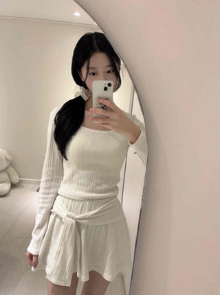 Soft Vertical Ribbed Crop Knit Flare Skirt Two-Piece