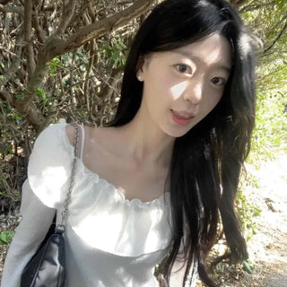 Romantic Frill Line Off-Shoulder Long Sleeve T-Shirt