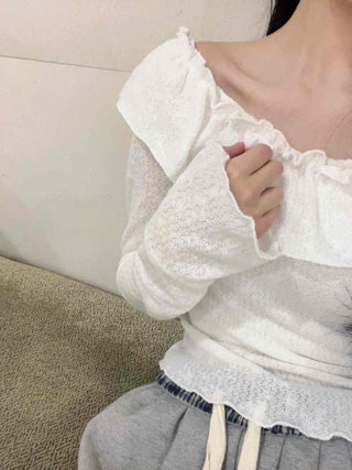 Romantic Frill Line Off-Shoulder Long Sleeve T-Shirt