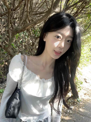 Romantic Frill Line Off-Shoulder Long Sleeve T-Shirt