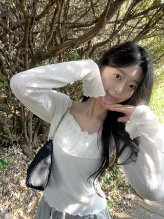 Romantic Frill Line Off-Shoulder Long Sleeve T-Shirt