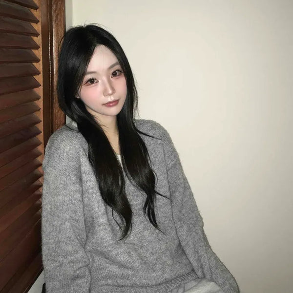 Soft V-neck Soft Loose Fit Long Sleeve Sleeveless Layered Knit