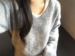 Soft V-neck Soft Loose Fit Long Sleeve Sleeveless Layered Knit