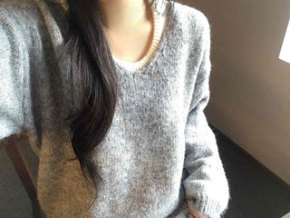 Soft V-neck Soft Loose Fit Long Sleeve Sleeveless Layered Knit