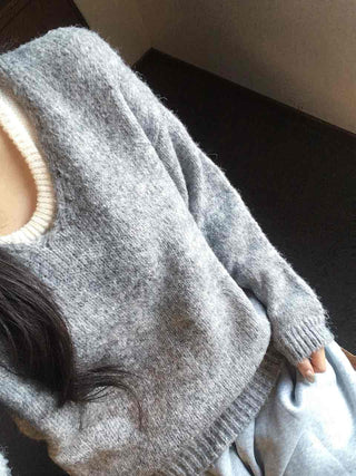 Soft V-neck Soft Loose Fit Long Sleeve Sleeveless Layered Knit