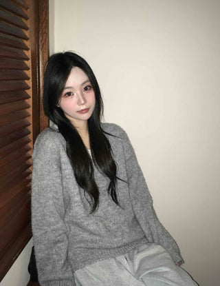 Soft V-neck Soft Loose Fit Long Sleeve Sleeveless Layered Knit