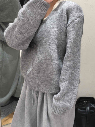 Soft V-neck Soft Loose Fit Long Sleeve Sleeveless Layered Knit