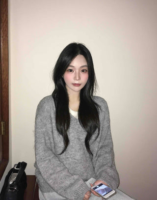 Soft V-neck Soft Loose Fit Long Sleeve Sleeveless Layered Knit