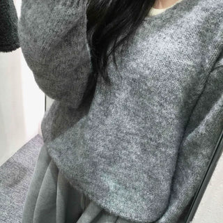 Soft V-neck Soft Loose Fit Long Sleeve Sleeveless Layered Knit