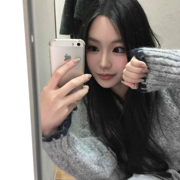 Color Block V-Neck Long Sleeve Knit