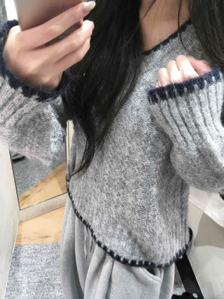 Color Block V-Neck Long Sleeve Knit