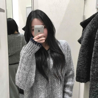 Color Block V-Neck Long Sleeve Knit