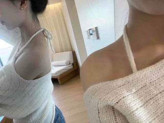 Delicate fit off-shoulder ribbon layered knit