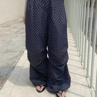 Via Dot Print Nylon Parasuit Long Pants