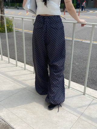 Via Dot Print Nylon Parasuit Long Pants