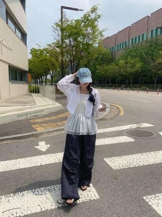 Via Dot Print Nylon Parasuit Long Pants