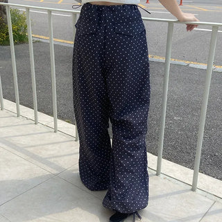 Via Dot Print Nylon Parasuit Long Pants