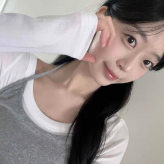 Layered Sleeveless Vest Two-Piece Slim Long Sleeve Tee