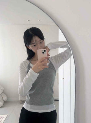 Layered Sleeveless Vest Two-Piece Slim Long Sleeve Tee
