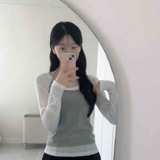 Layered Sleeveless Vest Two-Piece Slim Long Sleeve Tee