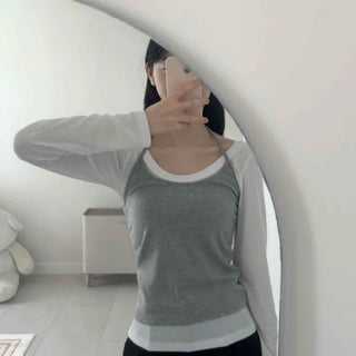 Layered Sleeveless Vest Two-Piece Slim Long Sleeve Tee