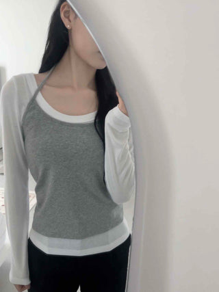 Layered Sleeveless Vest Two-Piece Slim Long Sleeve Tee