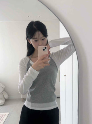 Layered Sleeveless Vest Two-Piece Slim Long Sleeve Tee