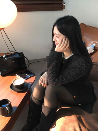 See-through Layered Fur Collar Velvet Mini Dress