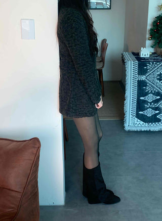 See-through Layered Fur Collar Velvet Mini Dress