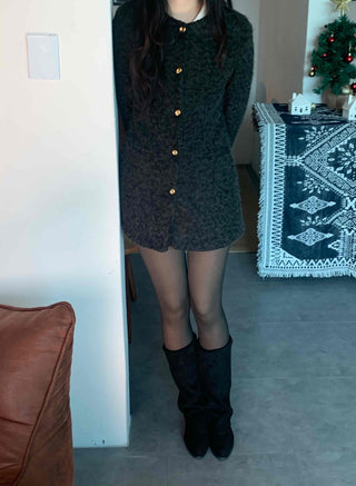 See-through Layered Fur Collar Velvet Mini Dress