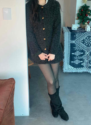 See-through Layered Fur Collar Velvet Mini Dress