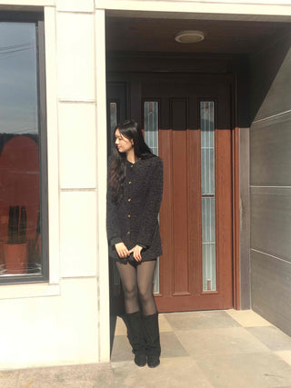 See-through Layered Fur Collar Velvet Mini Dress