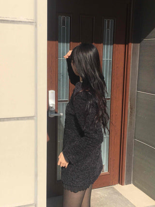 See-through Layered Fur Collar Velvet Mini Dress