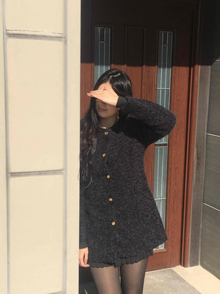 See-through Layered Fur Collar Velvet Mini Dress